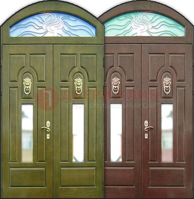 Стальная арочная дверь со стеклом ДА-17 для монолитного дома в Кашире