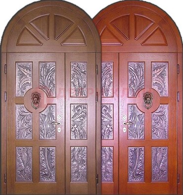 Металлическая арочная дверь со стеклом ДА-28 в коттедж в Кашире