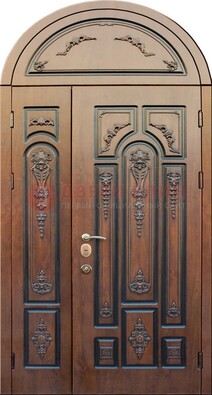 Арочная железная дверь с виноритом и узором ДА-36 в Кашире