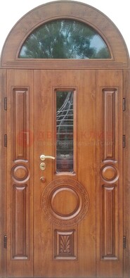 Двустворчатая железная дверь МДФ со стеклом в форме арки ДА-52 в Сергиевом Посаде