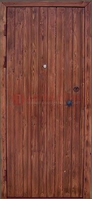 Коричневая железная дверь с евровагонкой ДЕ-18 в Мытищах