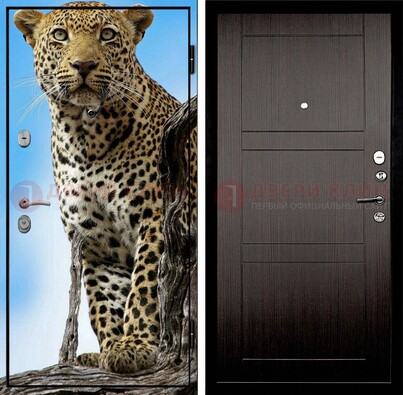 Железная дверь с рисунком гепарда снаружи ДФ-27 в Черноголовке
