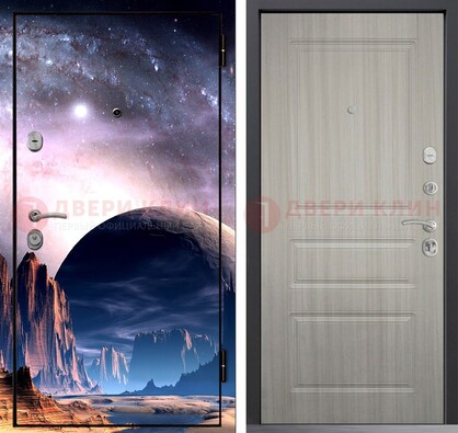 Железная дверь с фотопечатью космоса и планеты ДФ-50 в Кашире