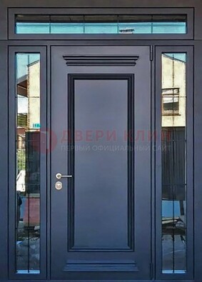 Черная металлическая дверь с фрамугой и филенкой ДФГ-19 в Волгограде