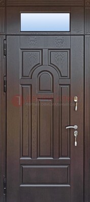 Железная дверь с фрамугой в коричневом цвете ДФГ-22 в Кашире