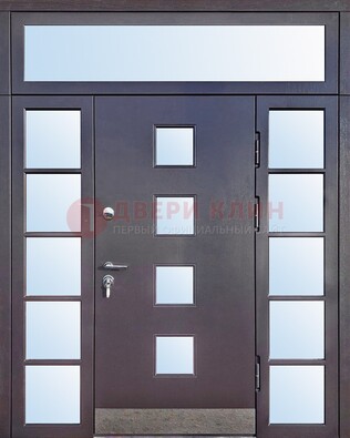 Современная железная дверь со стеклом и фрамугами ДФГ-4 в Кашире