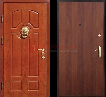 Оранжевая стальная дверь с МДФ ламинат внутри ДМ-18 в квартиру в Кашире