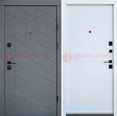 Серая металлическая дверь МДФ с узором  ДМ-224 в Кашире