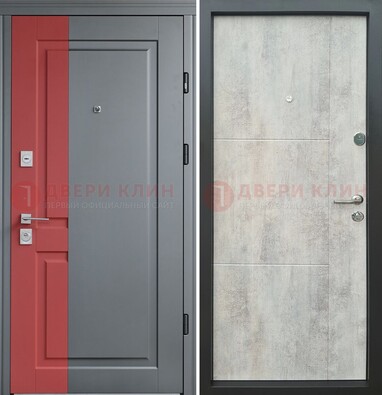 Серая с красной полосой металлическая дверь МДФ ДМ-245 в Кашире