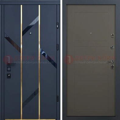 Темная металлическая дверь МДФ со стеклянными вставками ДМ-288 в Кашире