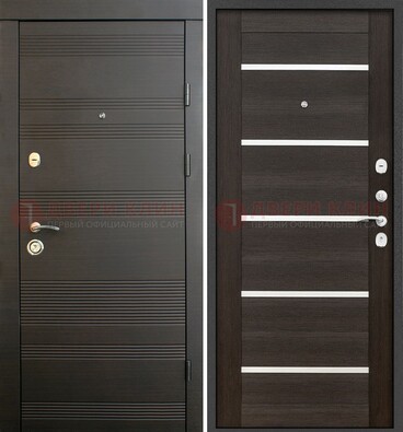 Черная металлическая входная дверь и внутри коричневый МДФ ДМ-301 в Кашире