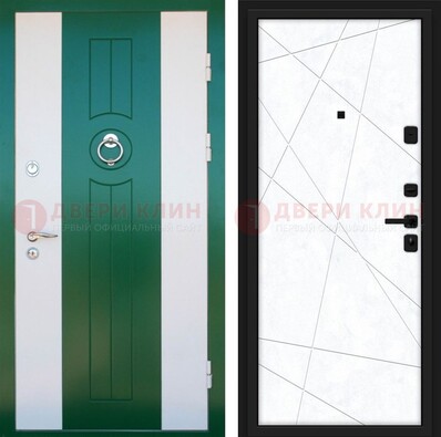 Зеленая железная дверь с панелями МДФ ДМ-369 в Кашире