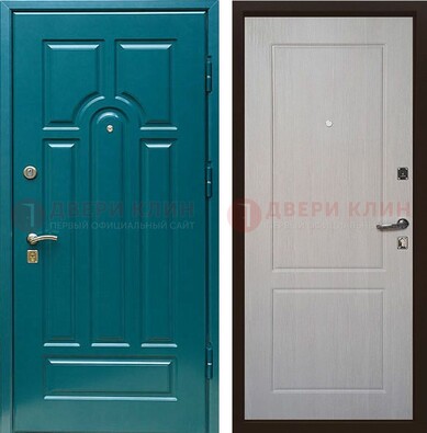 Синяя железная дверь с МДФ в квартиру ДМ-396 в Кашире