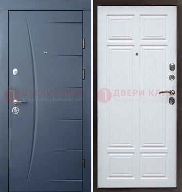 Темно-синяя стальная дверь МДФ белая внутри ДМ-435 в Кашире