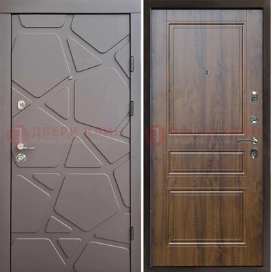 Коричневая железная дверь с декоративной МДФ ДМ-438 в Кашире