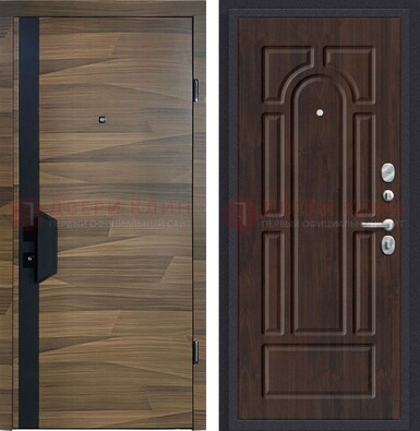 Коричневая железная дверь с МДФ панелями для квартиры ДМ-477 в Красноармейске
