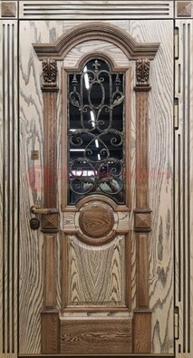 Железная дверь с массивом дуба со стеклом и ковкой ДМД-47 в Кашире
