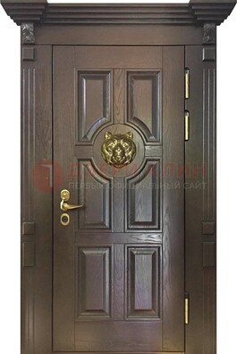 Коричневая металлическая дверь с массивом дуба ДМД-50 в Кашире
