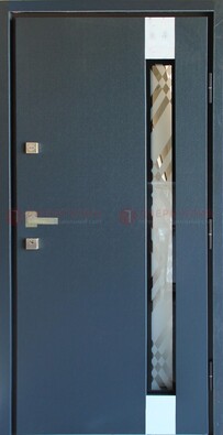 Серая стальная дверь с порошковым покрытием и стеклянной вставкой ДП-216 в Кашире