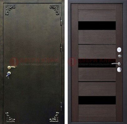Входная дверь с порошковым покрытием с коричневой МДФ со стеклом ДП-236 в Кашире