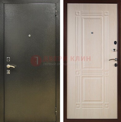 Стальная темно-серая дверь с порошковым напылением и МДФ Белый дуб ДП-277 в Кашире