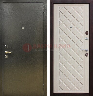 Темно-серая железная дверь с порошковым покрытием и филенчатой МДФ ДП-289 в Кашире