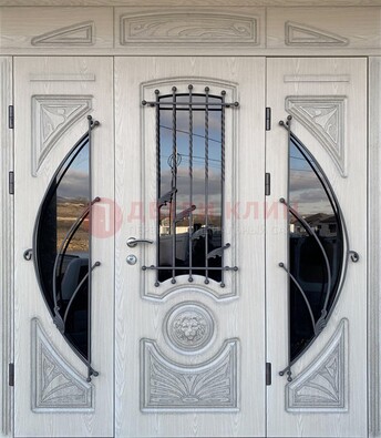 Большая парадная дверь Винорит со стеклом и ковкой ДПР-108 в Кашире