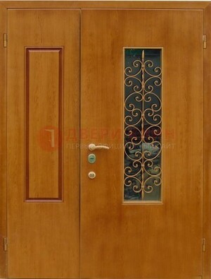 Входная дверь Дверь со вставками из стекла и ковки ДПР-20 в холл в Кашире