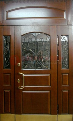 Стальная парадная дверь со вставками из стекла и ковки ДПР-30 в коттедж в Мурманске