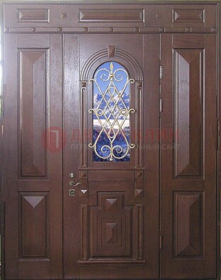 Стальная парадная дверь со стеклом и ковкой ДПР-4 для коттеджа в Кашире