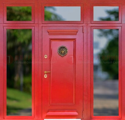 Красная парадная дверь для частного дома ДПР-88 в Кашире