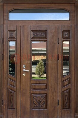 Парадная стальная дверь Винорит со стеклом и резьбой ДПР-97 в Кашире