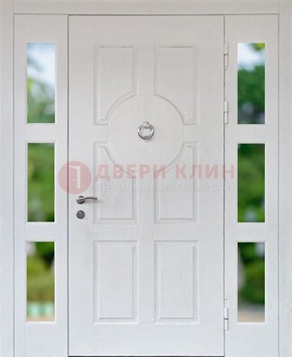 Белая стальная дверь со стеклом и фрамугами ДС-20 в Кашире