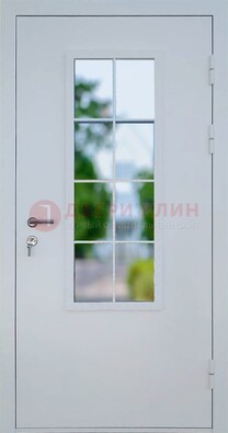 Белая железная дверь порошок со стеклом ДС-31 в Кашире