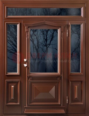Коричневая металлическая дверь со стеклом ДС-67 в Кашире