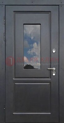 Чёрная металлическая дверь со стеклом ДС-77 в Кашире