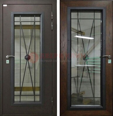 Коричневая железная дверь со стеклом для частного дома ДС-8 в Кашире
