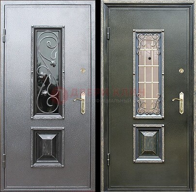 Звукоизоляционная металлическая дверь со стеклом и ковкой ДСК-12 в Красногорске