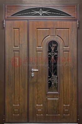 Большая металлическая дверь со стеклом и ковкой ДСК-145 в Кашире