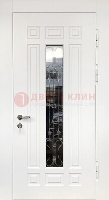 Белая стальная дверь винорит со стеклом и ковкой ДСК-191 в Кашире