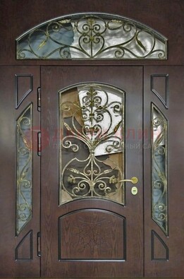 Входная дверь Винорит со стеклом и ковкой и фрамугами ДСК-213 в Кашире