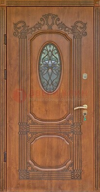 Резная металлическая дверь Винорит со стеклом и ковкой ДСК-215 в Пушкино