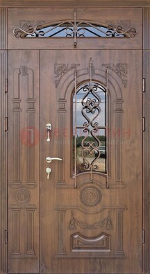 Распашная стальная дверь Винорит со стеклом и ковкой ДСК-232 в Кашире