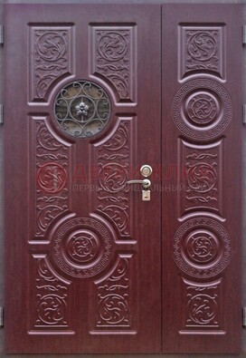 Красная железная дверь Винорит со стеклом и ковкой ДСК-235 в Кашире