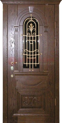 Железная дверь со стеклом и ковкой в классическом стиле ДСК-23 в Кашире