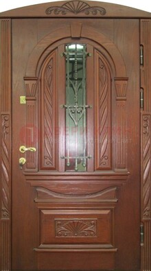 Узорная железная дверь массив со стеклом и ковкой ДСК-247 в Кашире