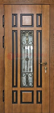 Двухцветная железная дверь Винорит со стеклом и ковкой ДСК-264 в Кашире