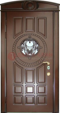 Шоколадная металлическая дверь Винорит со стеклом и ковкой ДСК-269 в Кашире
