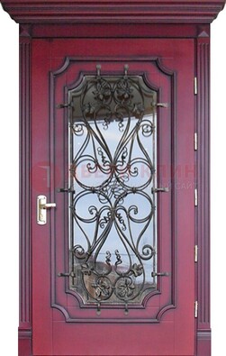 Красная стальная дверь Винорит со стеклом и ковкой ДСК-271 в Кашире