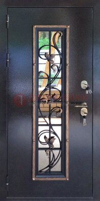 Железная дверь с порошковым напылением стеклом и ковкой ДСК-279 в Кашире
